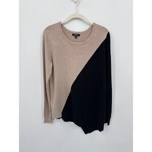Premise Colorblock Diagonal Knit Cozy Soft Sweater Taupe Black Size Small